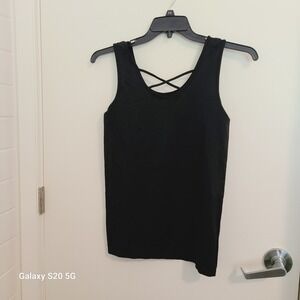 Skylee Black Tank Top Plus Size‎ Criss Cross Back Sleeveless Casual